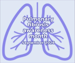 Image of lungs and the following text. Pulmonary fibrosis awareness month.